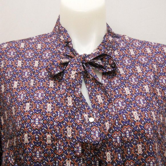 Concepts Ladies Button Down Shirt Tie-Neck Long-Sleeve Vintage Print Plus 4X NWT - Picture 6 of 6